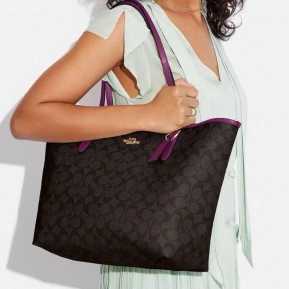 Coach Handbags - Coach Black Tote with Purple Accents